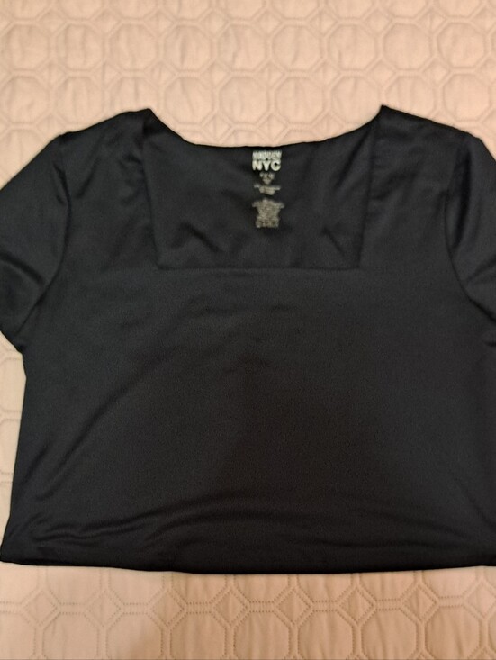 Madden Nyc Tops - Madden NYC Black Square-Neck Short Sleeve Top XXXL